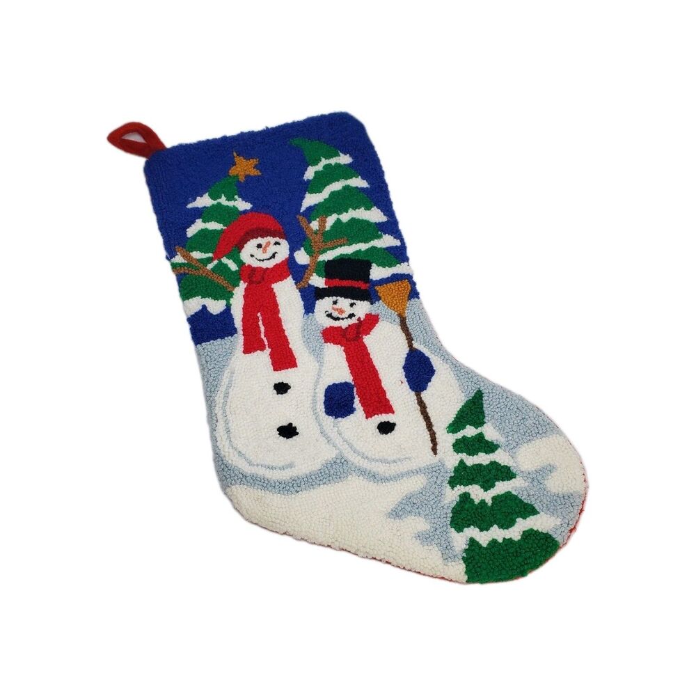 Vintage Needlepoint Snowman Christmas Stocking sz 11x19 inches Holiday Decor